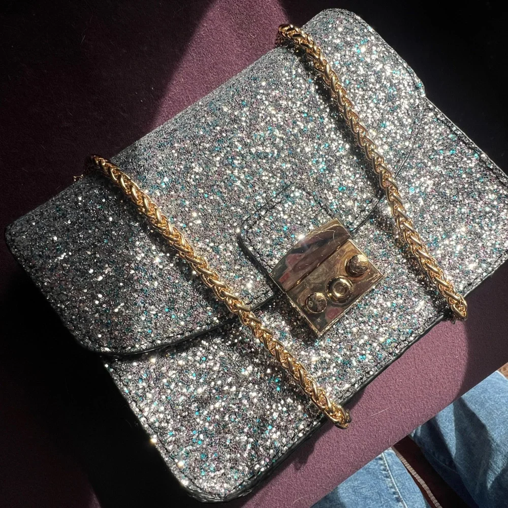 French Connection Glitter Bag with Gold chain Never used. - Picture 5 of 10